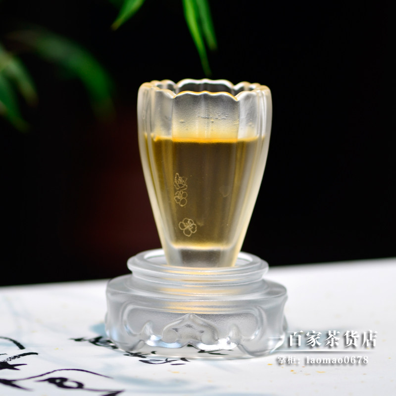梁明毓古法琉璃 刻花花信1限量品茗杯手雕刻画原创设计茶器