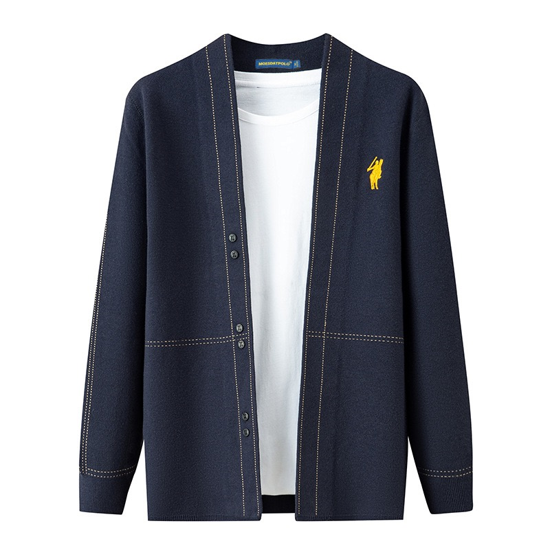 保罗春秋季新款高端男士宽松长袖休闲时尚针织开衫毛衣提花外套