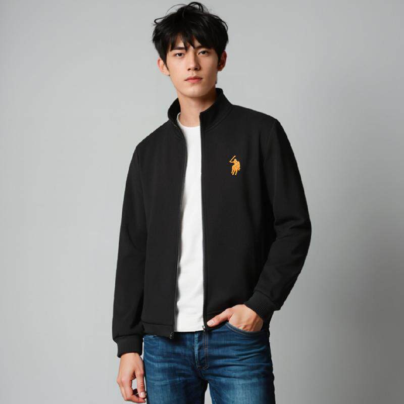 正品春秋季男士上衣服开衫口袋纯色polo衫刺绣马标长袖卫衣立领