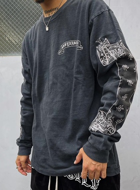 Askyurself Paisley Banned腰果花裂纹卷轴印花水洗做旧加厚长袖T