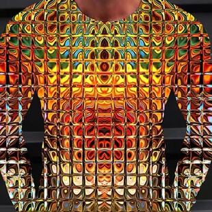 潮牌上衣圆领运动套头 T恤男宽松个性 欧美3D立体渐变印花时尚 长袖