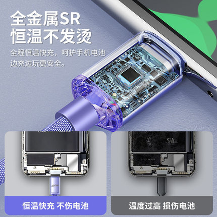 晶耀120W超级快充type-c数据线适用华为荣耀6A闪充手机充电线跨境