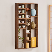 实木中式 多宝阁茶杯置物架茶杯架古董架格架 墙上博古架茶具壁挂式