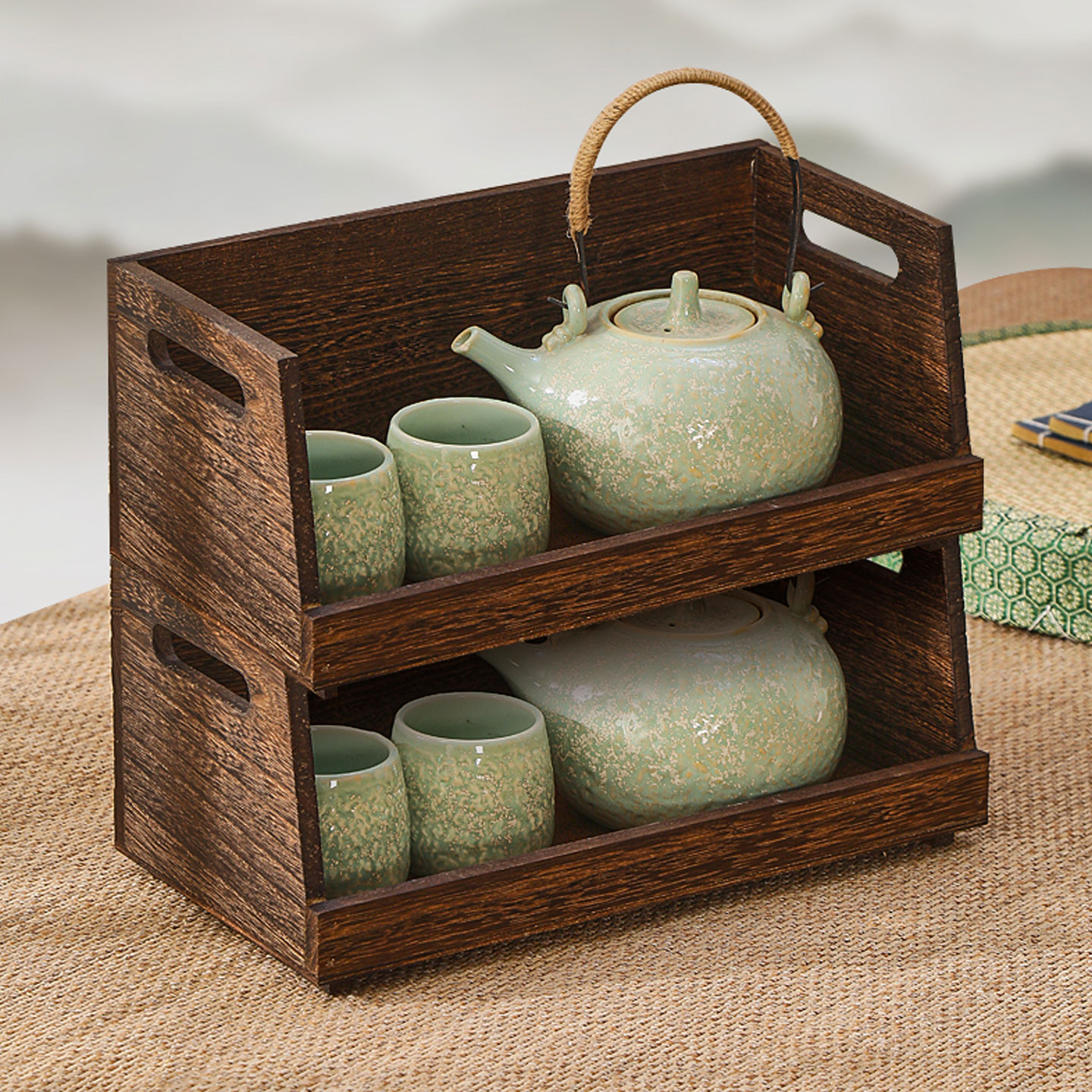 禅意简约新中式收纳筐手办博古架