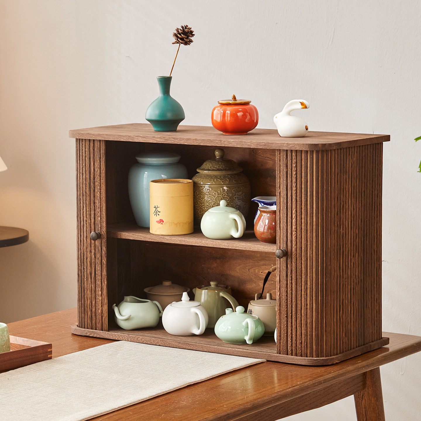 实木桌面防尘卷帘门收纳柜中式茶柜茶杯茶壶书架飘窗置物架整理盒,餐饮具,茶道/零配,淘宝优惠券,粉丝福利购,淘宝优惠卷