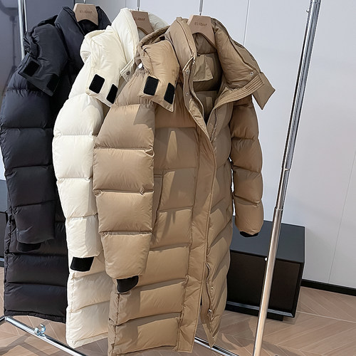 通勤三防长款连帽鹅绒服女