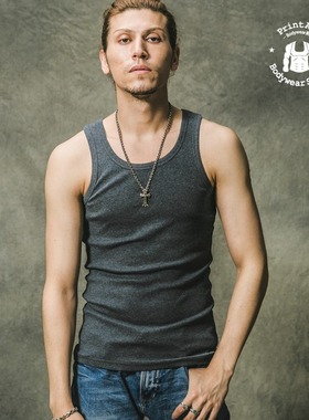 PrintAce Vintage 咔叽复古莱卡棉罗纹布弹力修身双面背心男6128