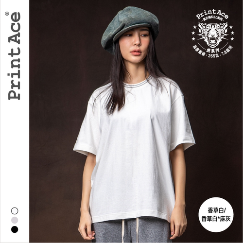 PrintAce Vintage 咔叽复古宽松版型全棉超重磅彩条圆领短袖T6282