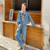 时尚小香风千鸟格牛仔套装女两件套A9027P175K248，女装套装/套裙，2C268