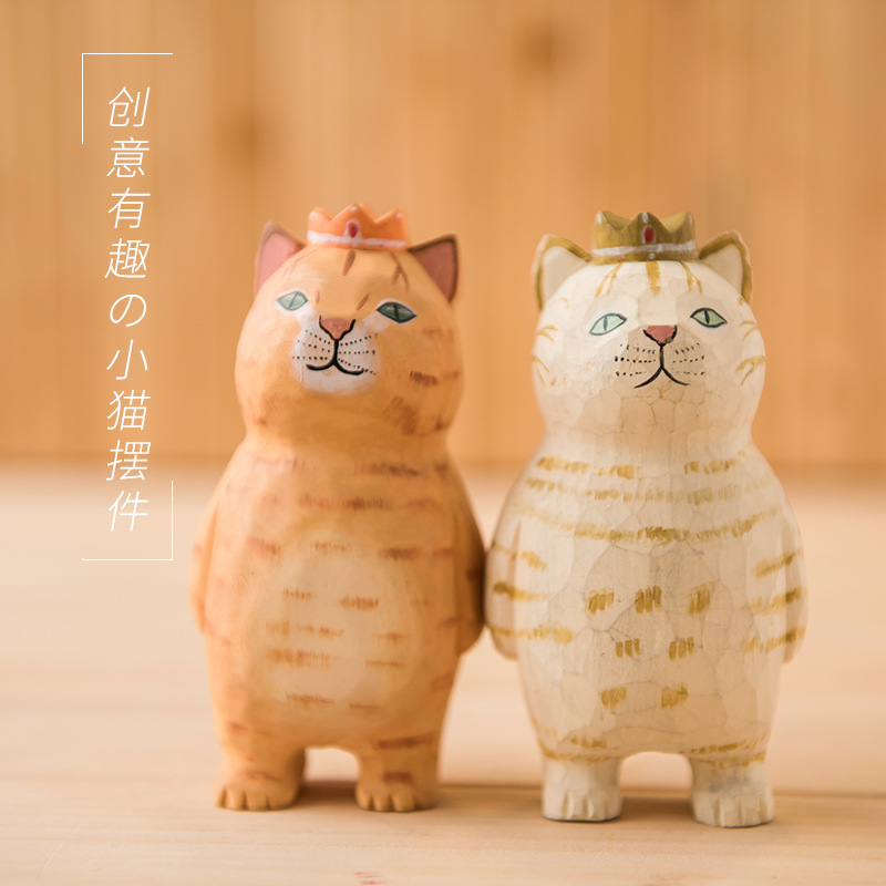 森屿 木制工艺品手工雕刻小猫摆件创意造型生日礼物 diy摆件