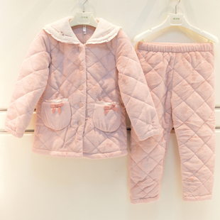 安之伴儿童睡衣冬季 卡通棉袄家居服套 女童贝贝绒三层加厚夹棉长款