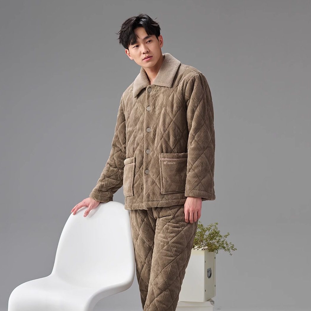 安之伴睡衣2025冬季男士贝贝绒剪花三层薄夹棉加厚保暖家居服,女士内衣/男士内衣/家居服,睡衣/家居服套装,淘宝优惠券,粉丝福利购,淘宝优惠卷