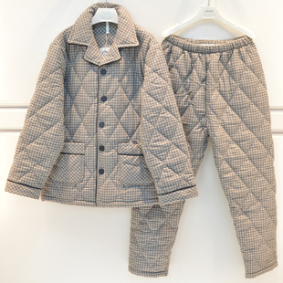 安之伴睡衣2026冬季男士梭织磨毛小细格三层夹棉加厚保暖家居服