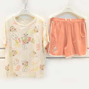 家居服 短裤 品牌情侣睡衣2025夏季 男女士莫代尔棉卡通可爱小熊短袖