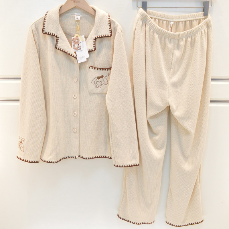 佰伦熊睡衣2026秋冬女士曲线绒素色卡通可爱淑女薄绒保暖家居服套