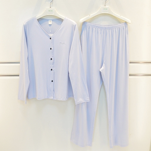 雪尔绵睡衣2026春夏女士莫代尔简约高级感圆领长袖薄款家居服套