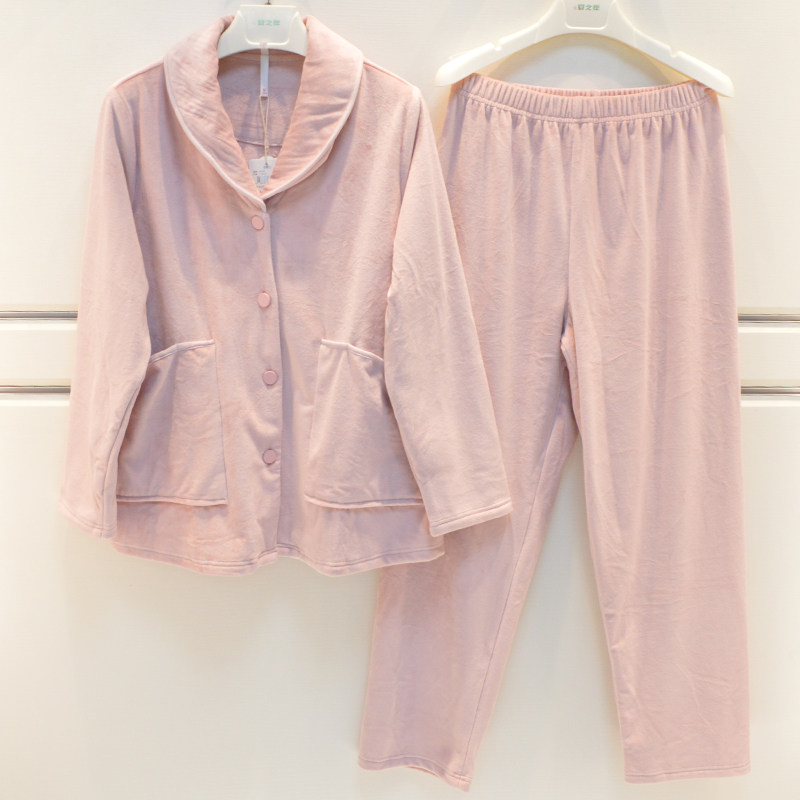 妮可雅睡衣2026秋冬女士素色双面海岛绒果子领甜美宽松薄绒家居服