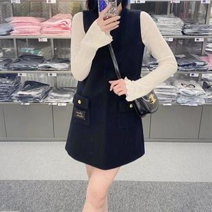 CHESTER CHARLES 2022冬季女款羊絨呢黑色洋氣时尚背心裙香港直邮