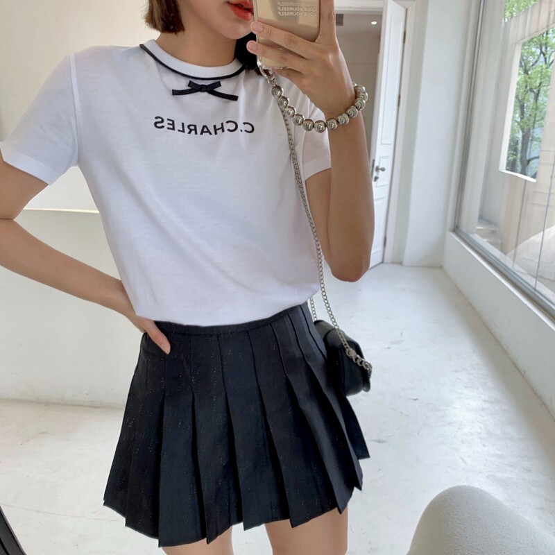 CHESTER CHARLES 23春季女款字母小logo设计白色短袖T恤香港代购