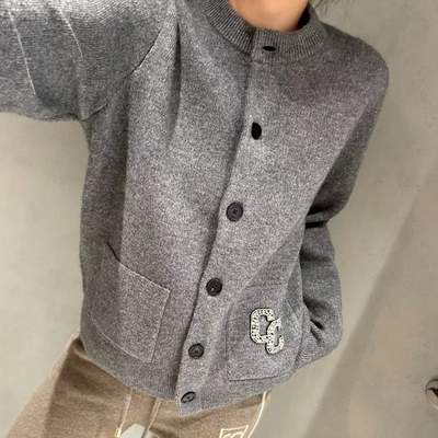 CHESTER CHARLES 23冬女款羊毛羊绒廓型立体灰色毛衣开衫香港代购