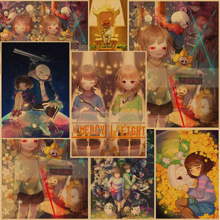 传说之下Undertale周边Sans Frishk装饰画复古牛皮纸海报装饰墙画