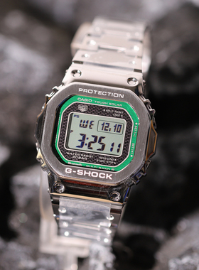 卡西欧银方块金属绿太阳能能电波蓝牙防水运动手表男GMW-B5000D-3