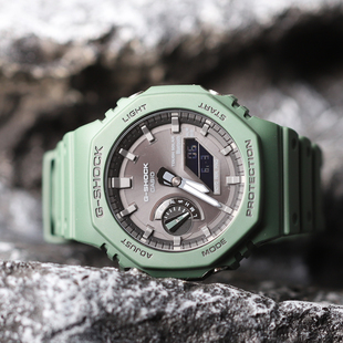 B2100 卡西欧G 绿色学生款 SHOCK农家橡树八角太阳能蓝牙时尚