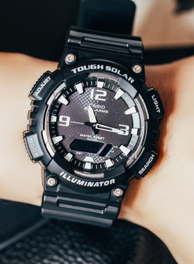 卡西欧手表男黑金双显防水运动学生石英AQ-S810W/AEQ-110BW-9A