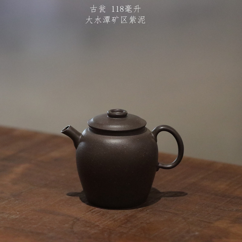 宜兴紫砂 指砂记 黄龙山原矿大水潭矿区紫泥 具轮珠 明式古瓮