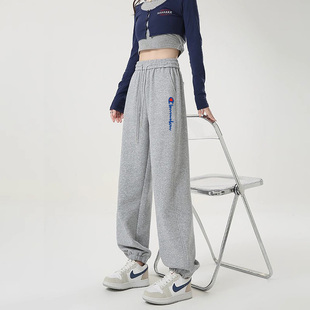 in潮 加绒宽松显瘦辣妹街头卫裤 冠军吉祥运动束脚裤 女秋冬2024新款