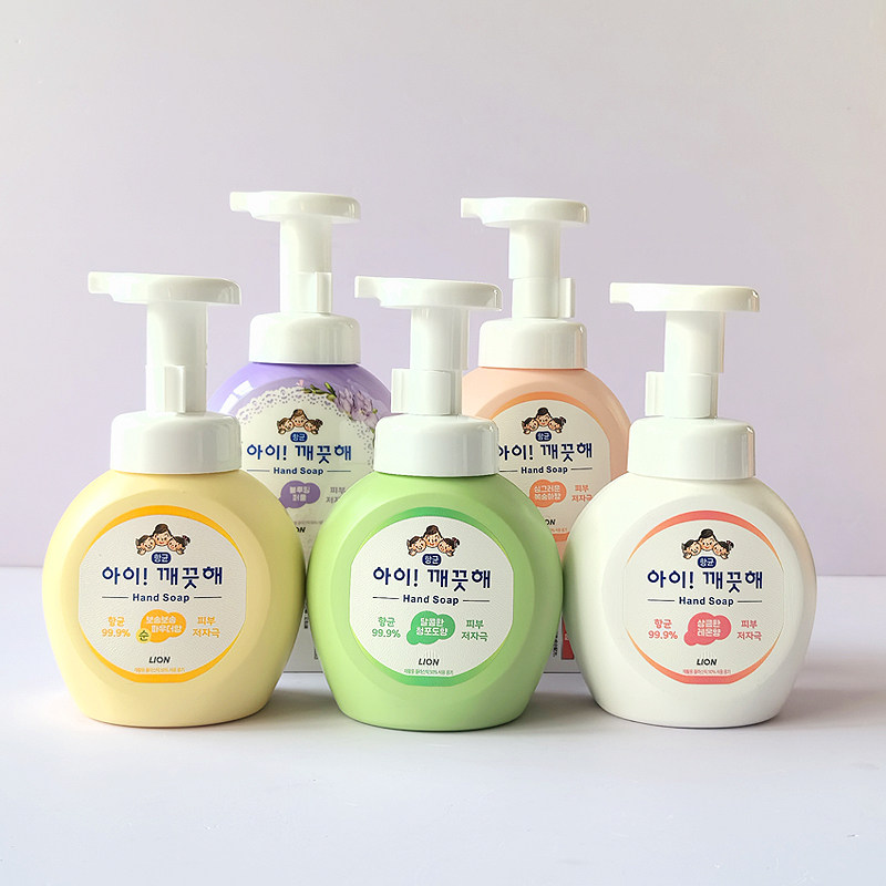 箱起另询韩国进口LION泡沫洗手液儿童抗菌家庭装瓶装250ml