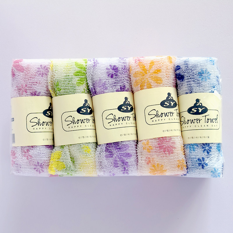 韩国进口申英彩色毛巾式浴花洗澡沐浴巾长条搓背泡沫纤维拉背巾