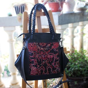 精品民族风老绣包手工刺绣马尾绣苗绣复古头层牛皮单肩斜挎大包