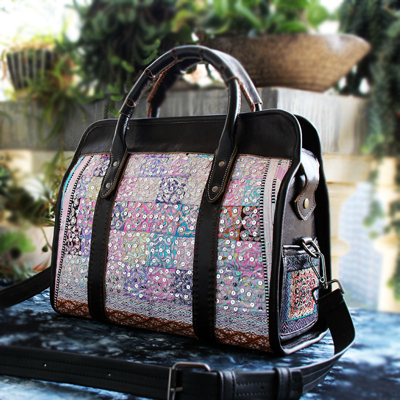 精品老绣手工刺绣苗绣包头层牛皮大容量手提单肩斜挎女包托特包