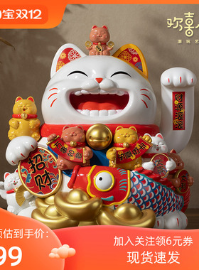 铜师傅欢喜小将《摇手招财猫》开业礼物入户家居前台生意兴隆摆件