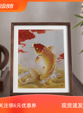 铜师傅 手工錾刻 铜雕画《好运来（桌面）》书房办公桌锦鲤装饰画