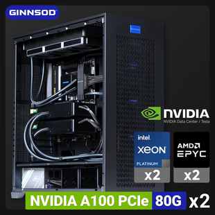 GINNSOD│双显卡A100 80G水冷版双路CPU液冷工作站主机静音服务器