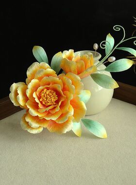 古风汉服手工蚕丝绒花渐变发夹古典百搭简约盘发旗袍配饰对夹成品