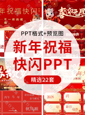 2026马年喜迎新年祝福春节贺卡快闪风格晚会红色跨年拜年PPT模板