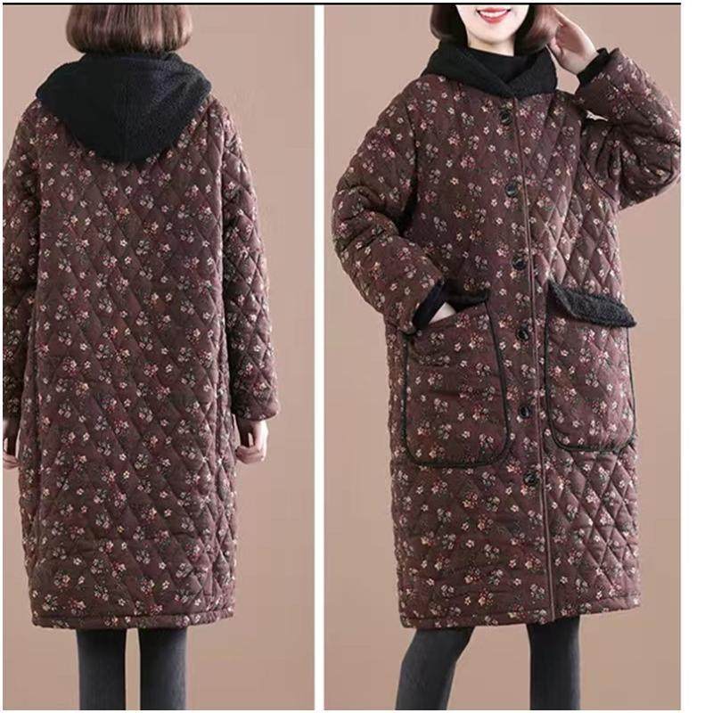 棉袄女中长款工作服加绒加厚保暖外套冬天棉衣棉服女士冬季防寒