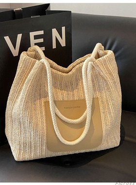 日本代购编织托特包女大容量2025新款度假草编包休闲单肩通勤包