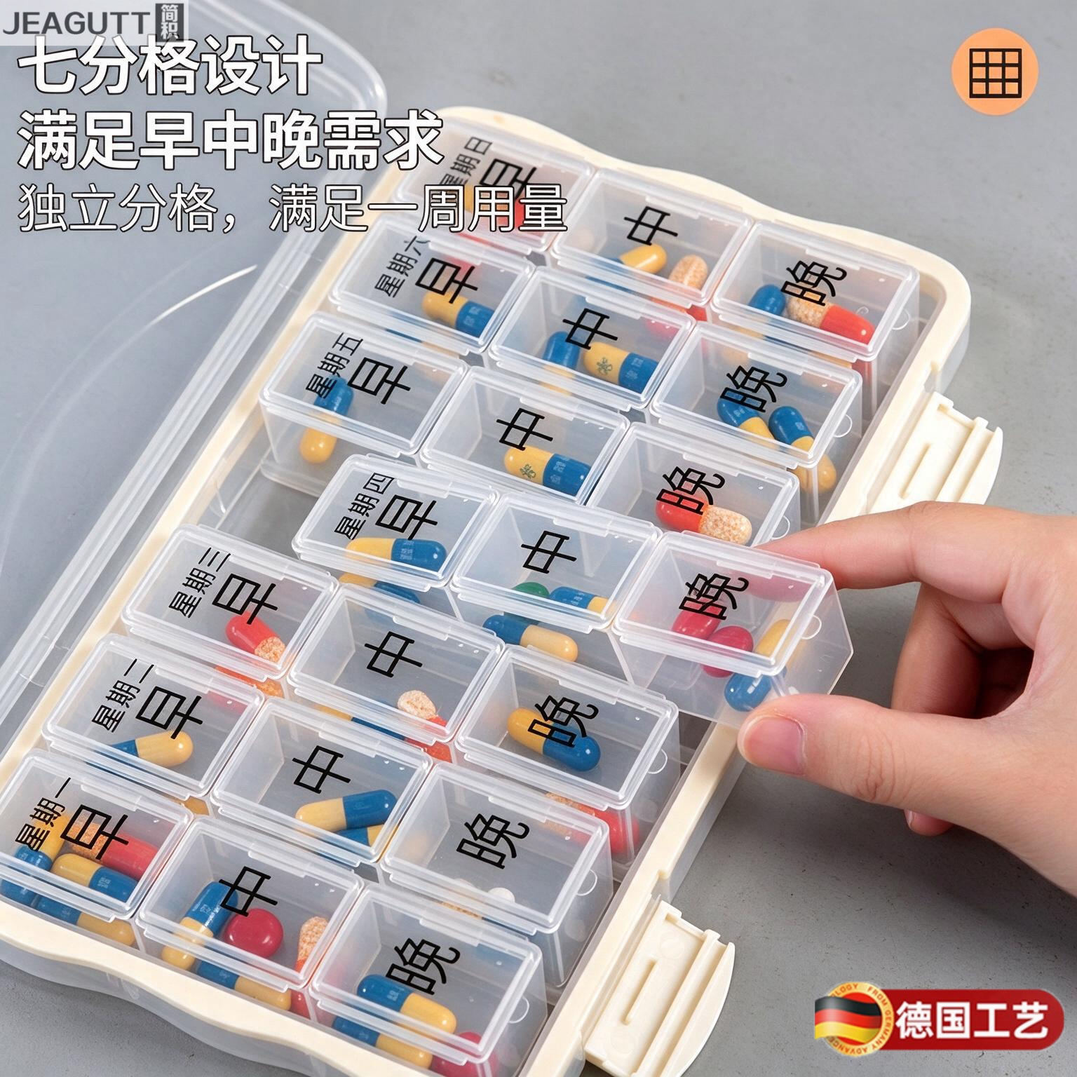 德国高档老人健忘药盒药品分装盒一周七天便携分药器吃药按时服药