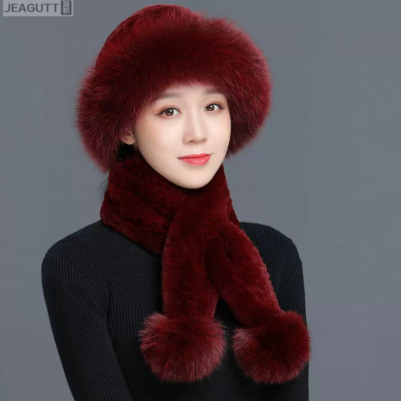皮草帽子女秋冬季保暖獭兔毛风雪帽中老年妈妈冬天老人奶奶帽围巾