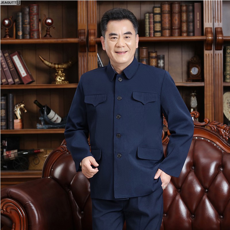中山装男套装中老年人上衣春秋装外套爸爸装老年中山服爷爷装唐装