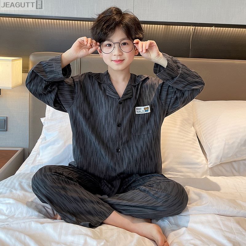 男童睡衣春秋款纯棉家居服套装