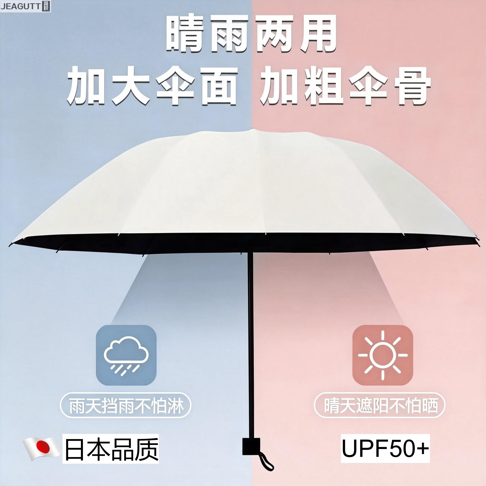 日本雨伞女晴雨两用手动折叠商务男女加固大号双人黑胶防晒遮阳伞