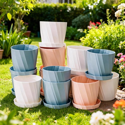 轻奢白色树脂带托盘一体花盆