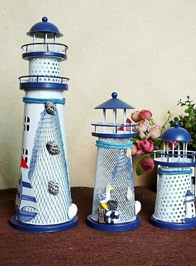 地中海铁艺灯塔带灯装饰摆件