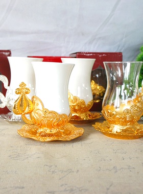 欧式高端金属束收腰杯云丝郁金香玻璃陶瓷杯子高端办公室书房水杯