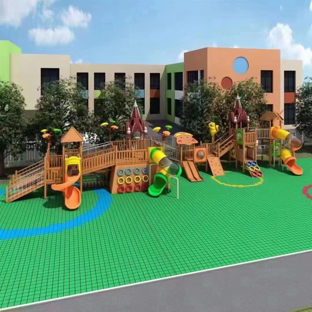 幼儿园大型户外儿童无动力设备不锈钢木质塑料滑梯攀爬网秋千设施_虎窝淘